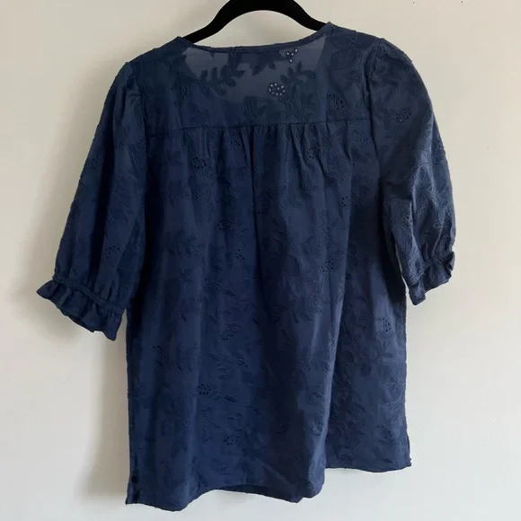 LOFT Women’s Embroidered Puff Sleeve Top-Sailor Navy-Size Small - Picture 4 of 7